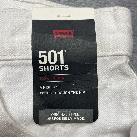 Levi's Premium 501 High Rise Distressed Off-White Denim Shorts Women's Sz 29 - Picture 6 of 15